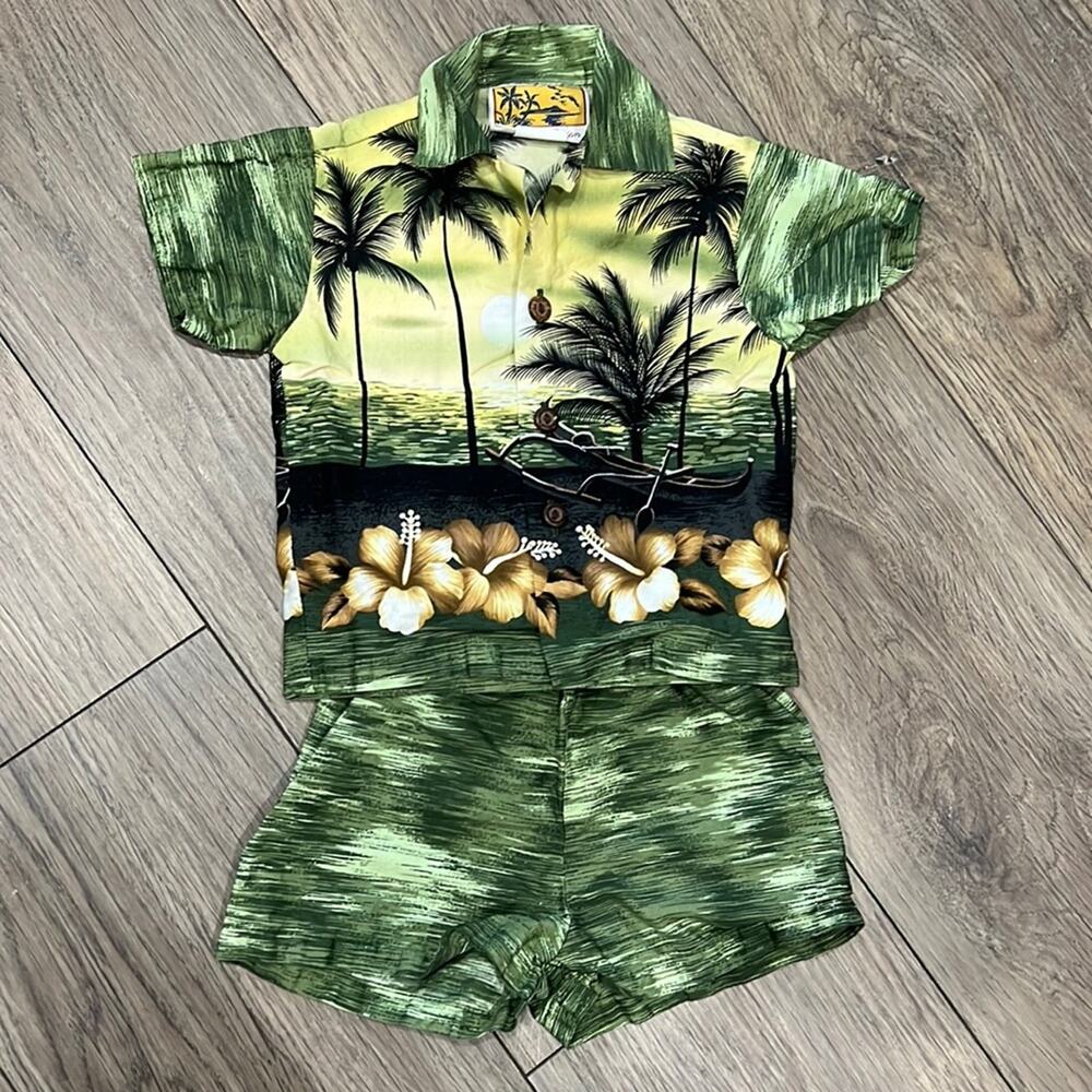 Winnie‎ Fashion 100% Cotton Boy’s 6M Hawaiian 2 Piece Set Floral Made In Hawaii